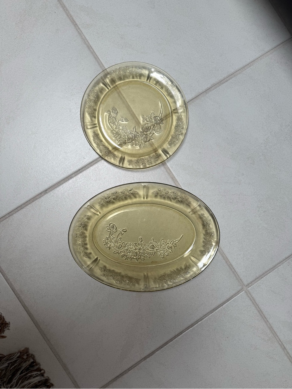 Vintage Depression Glass Federal Sharon Cabbage Rose Plate and Platter Set of 2